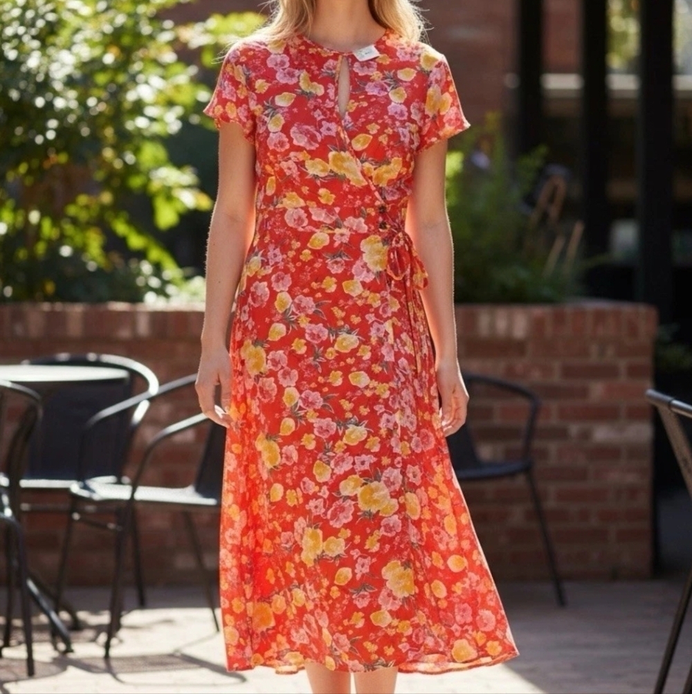 Sienna Sky Orange Size XS
 Floral Short Sleeve Dress midi
Lightweight fabric - Picture 11 of 11